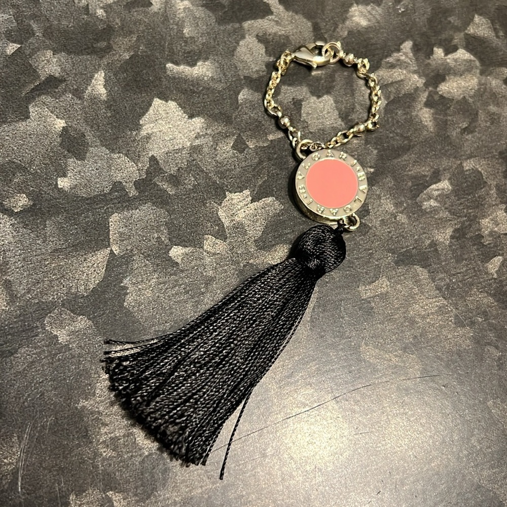 BVLGARI Black Tassel Bag Charm FOB Chain Hang Tag Coral Medallion
